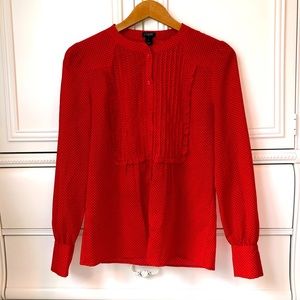J.Crew Red Polka Dot Print Collarless Blouse